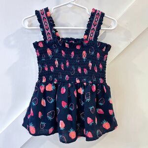 FINAL PRICE! Southwest Strawberry Ruched Embroidered Flowy Tank Top